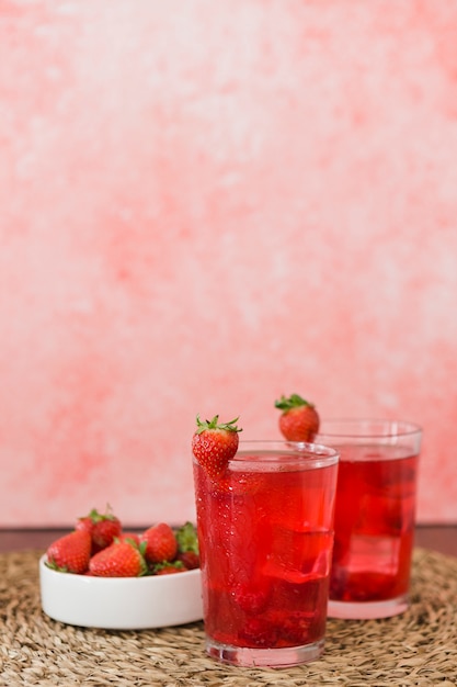 Front view of strawberry cocktails