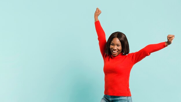 Front view strong woman in studio