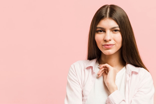 Front view strong woman in studio