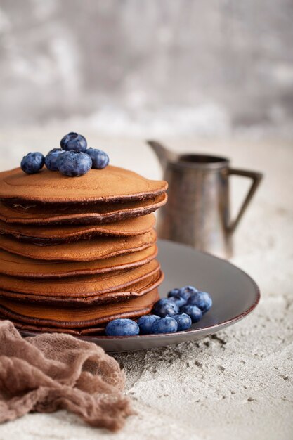 Front view sweet pancakes tower assortment