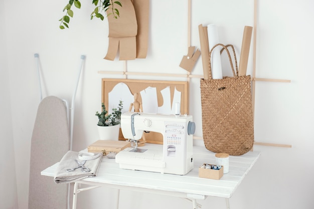 Front view of tailoring studio with sewing machine on the table