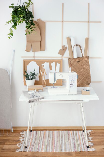 Front view of tailoring studio with sewing machine