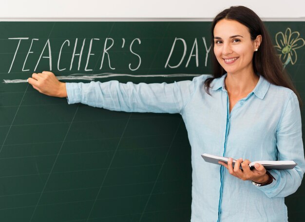 Front view teacher celebrating teacher's day