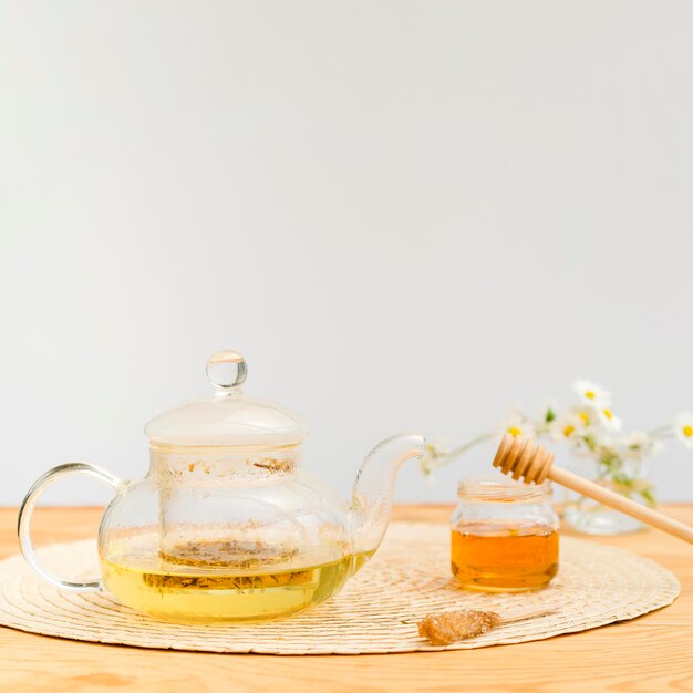 Front view teapot and honey jar