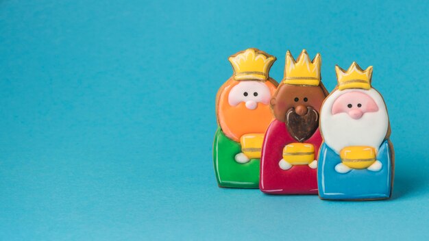 Front view of three kings for epiphany day with copy space