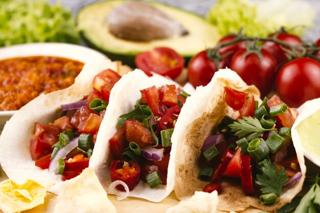 Front view tortillas on defocused background