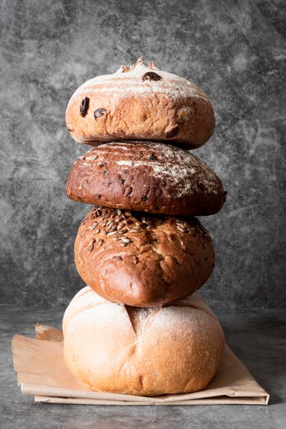 Front view tower of breads mix