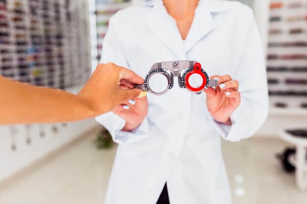 Front view of trial eyeglasses frame