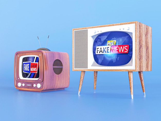 Front view of tv's with fake news