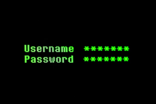 Front view of username and password