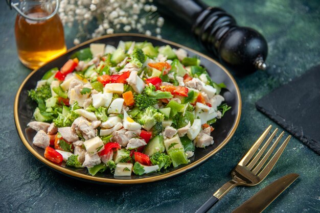 front view vegetable salad with cheese on dark surface restaurant meal color lunch diet food fresh cuisine