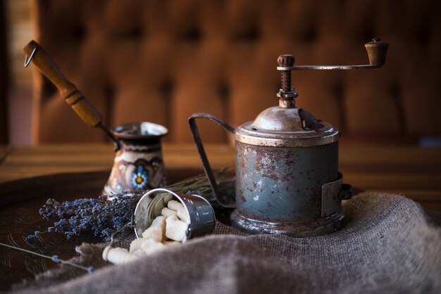 Front view vintage turkish coffee kettle