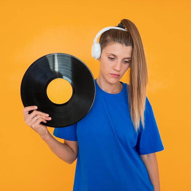 Front view of vinyl and woman