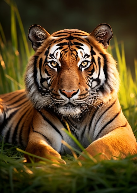Foto gratuita vista anteriore di una tigre selvatica in natura