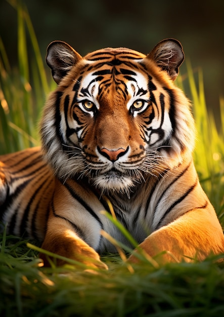 Free photo front view of wild tiger in nature