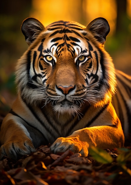 Free photo front view of wild tiger in nature