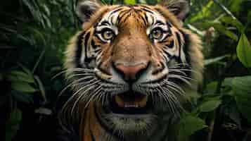 Free photo front view of wild tiger in nature