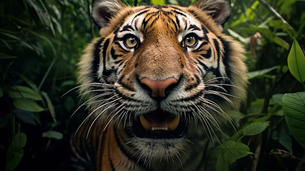 Front view of wild tiger in nature