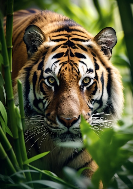 Free photo front view of wild tiger in nature