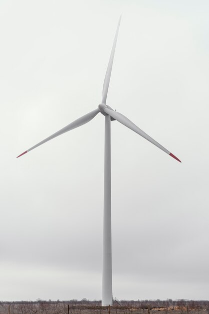 Front view of wind turbine in the field