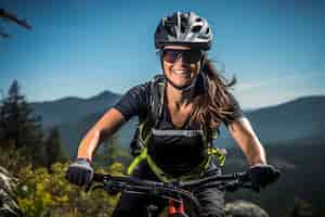 Free photo front view woman on bicycle outdoors