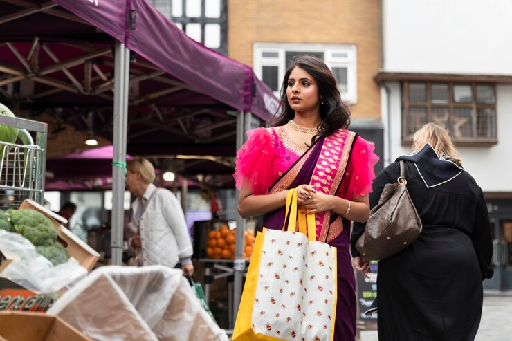 Free Photo front view woman carrying shopping bags