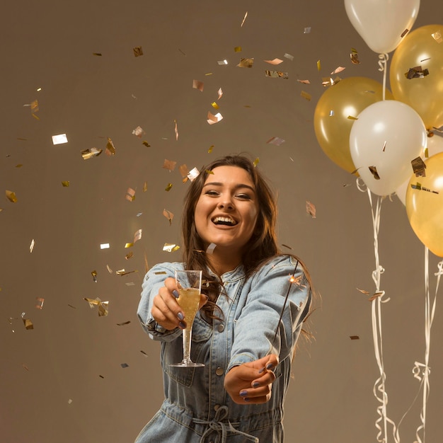 Front view of woman celebrating new year