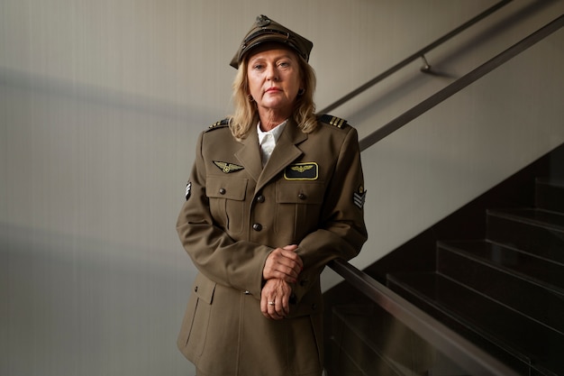 Foto gratuita generale della donna di vista frontale in uniforme