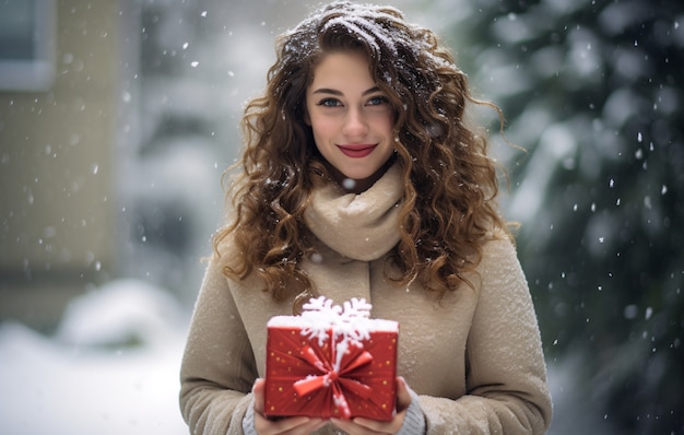 Free photo front view woman holding gift