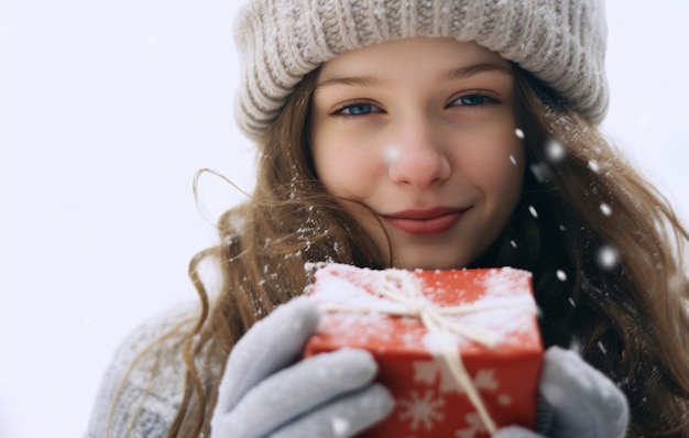 Free photo front view woman holding gift