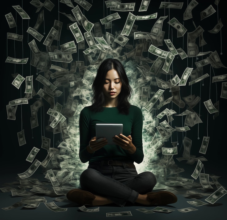 Free Photo front view woman holding tablet