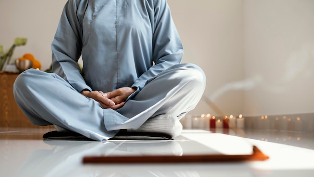 Front view of woman meditating