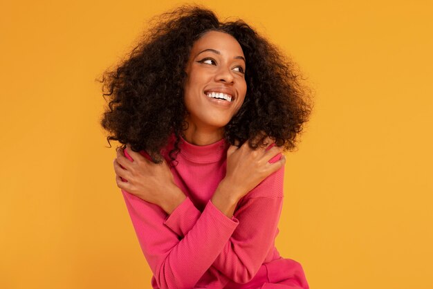 Front view woman posing in studio