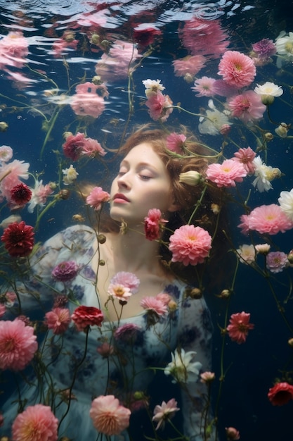 Front view woman posing with beautiful flowers