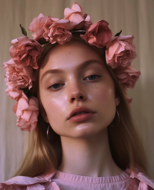 Front view woman posing with flowers