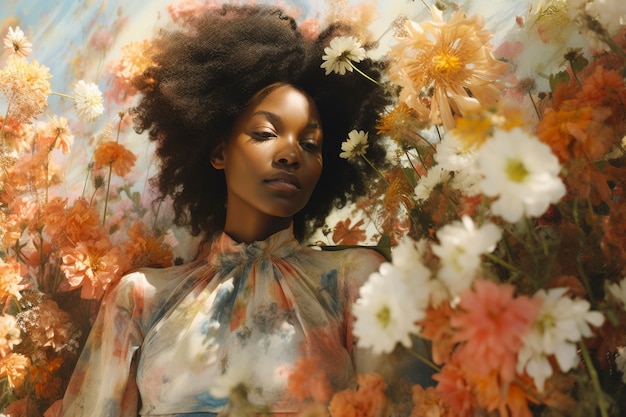 Free photo front view woman posing with flowers