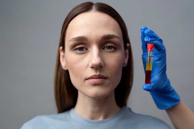 Front view woman and prp vial