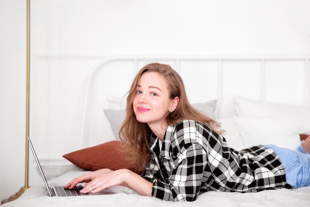 Front view of woman relaxing at home