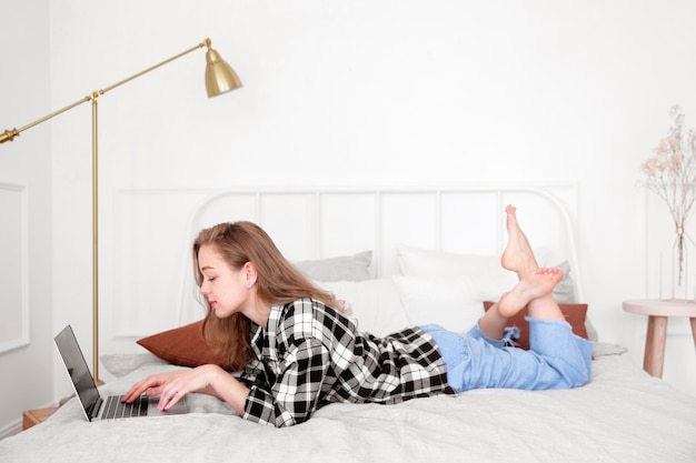 Front view of woman relaxing at home