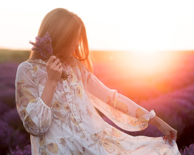 Front view of woman relaxing in nature