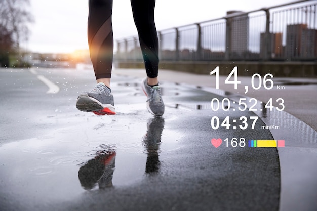 Front view woman running outdoors