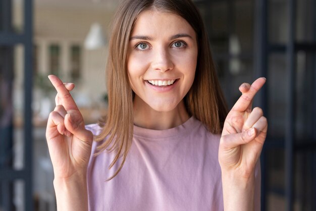 Front view of woman using sign language