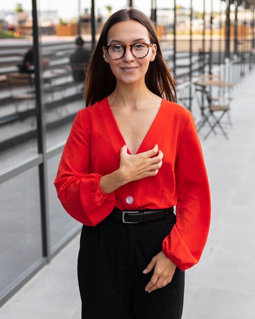 Front view of woman using sign language