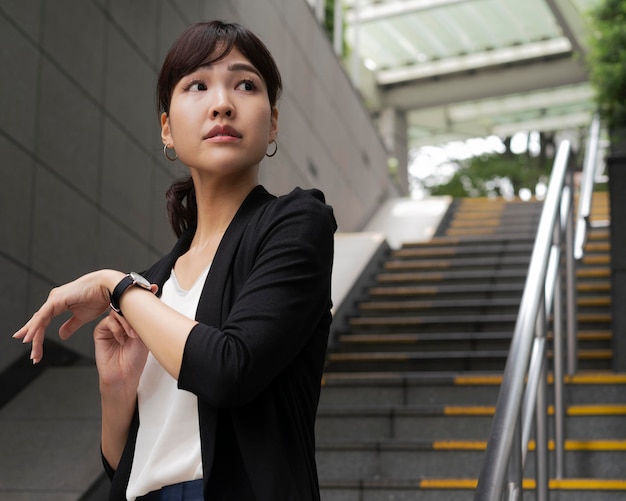 Front view of woman waiting for someone