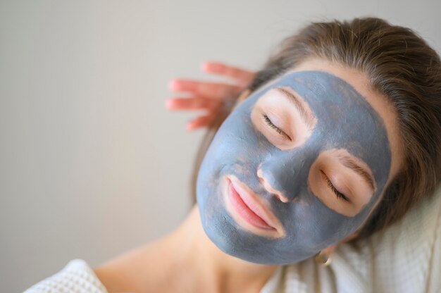 Front view of woman wearing face mask