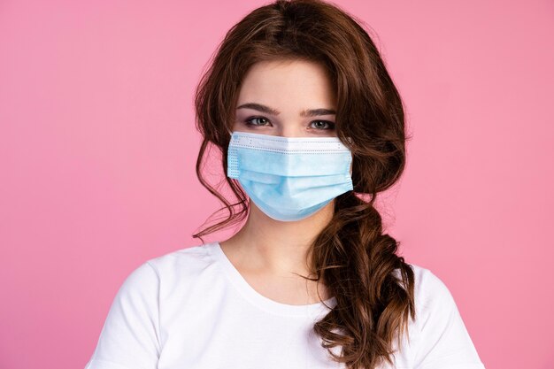 Front view of woman wearing a medical mask