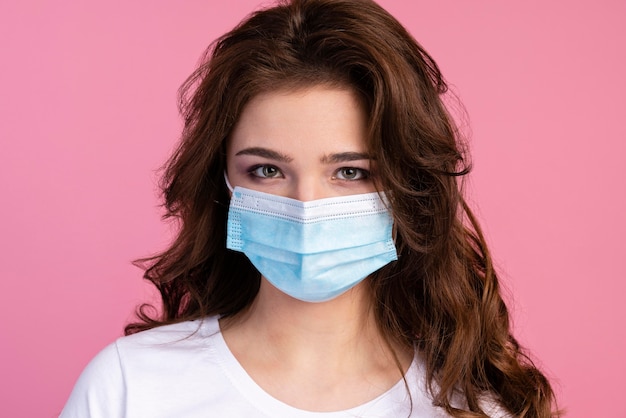 Front view of woman wearing a medical mask