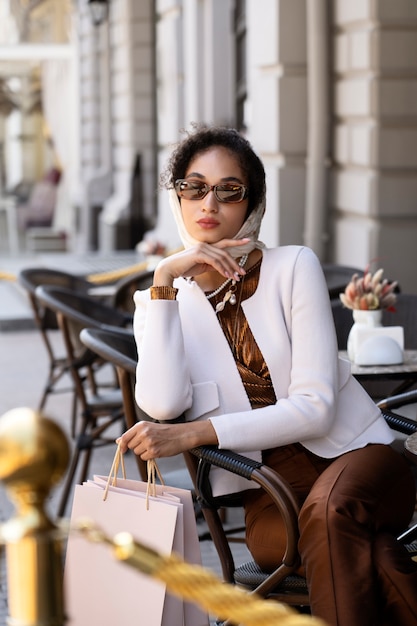 Front view woman wearing sunglasses