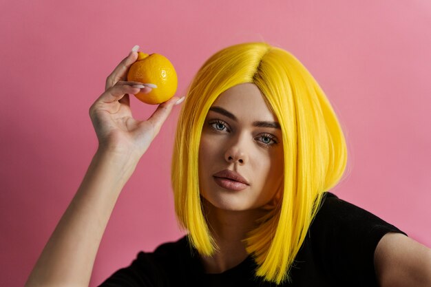 Front view woman wearing wig