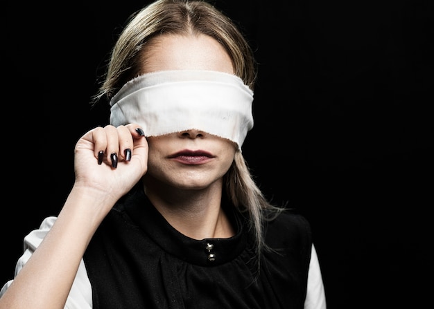 Front view of woman with blindfold